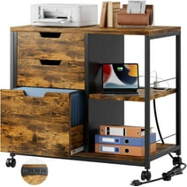 File Cabinet, 3 Drawers Wooden File Cabinets for Home Office with Usb Charging Port, and Open Storage Shelf, Brown