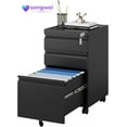 File 3 Drawers on Wheels Under Desk, Black Metal Rolling File