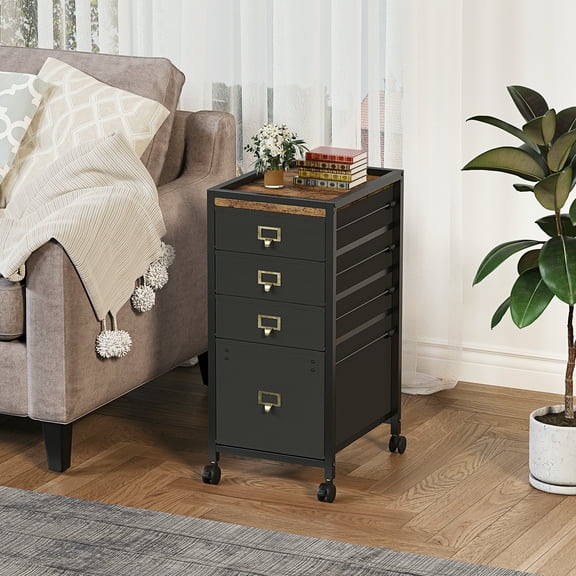 File Cabinet with 4 Drawer, Mobile Filing Cabinet Rolling Printer Stand Fits A4 or Letter Size, Fabric Vertical File Cabinet with Wheels, Under Desk Storage Cabinet for Home Office