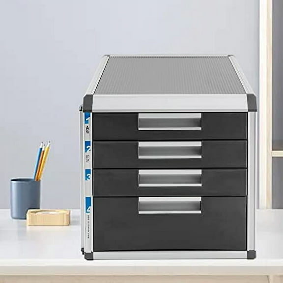 File Cabinet, Desktop Drawer Organizer 4 Tier File Cabinet with Lock Drawer Storage Cabinet Organize Files for Homes, Offices, Schools (4 Layers)