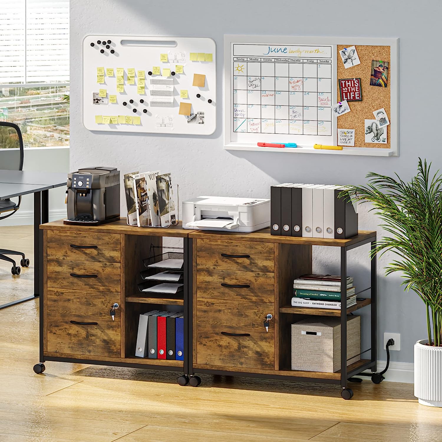 Small File Cabinet 3-Drawer File Cabinet With Lock & USB Ports - Wooden ...