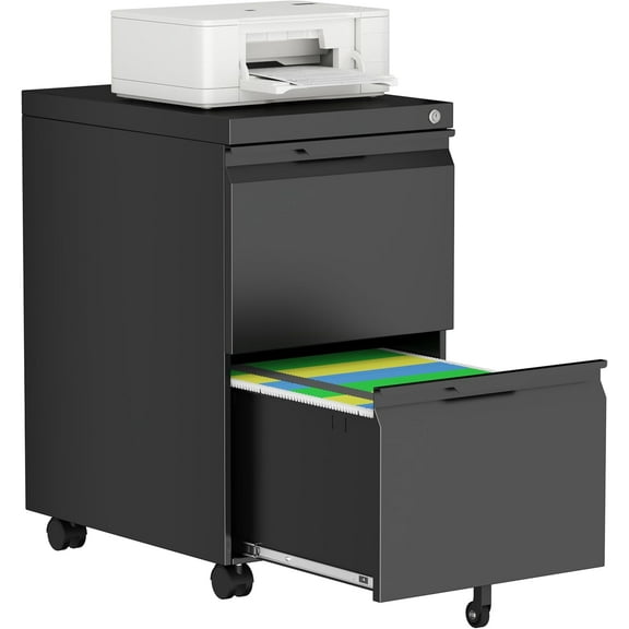 File Cabinet with Lock, 2 Drawer Mobile File Cabinet with Wheels, Metal Vertical File Cabinets for Home Office, Rolling Filing Cabinets Under Desk Storage for Letter/Legal/A4 Files