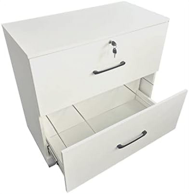 File with Lock 2 Drawers Wooden Lateral Storage Filing