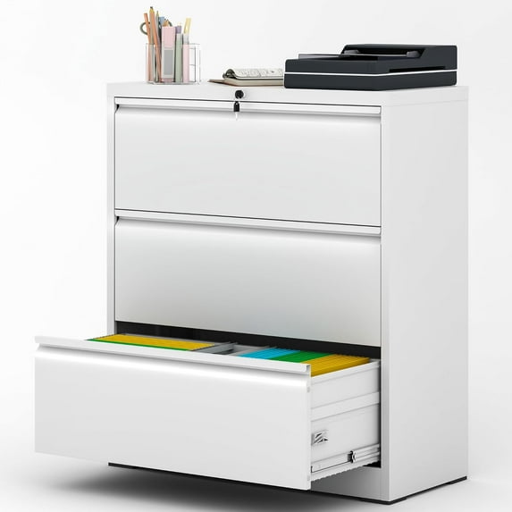 Heavy Duty Locking File Cabinet for Home Office, Lateral Filing Cabinet with Drawers - Hanging Letter/Legal/F4/A4 Files, Assembly Required