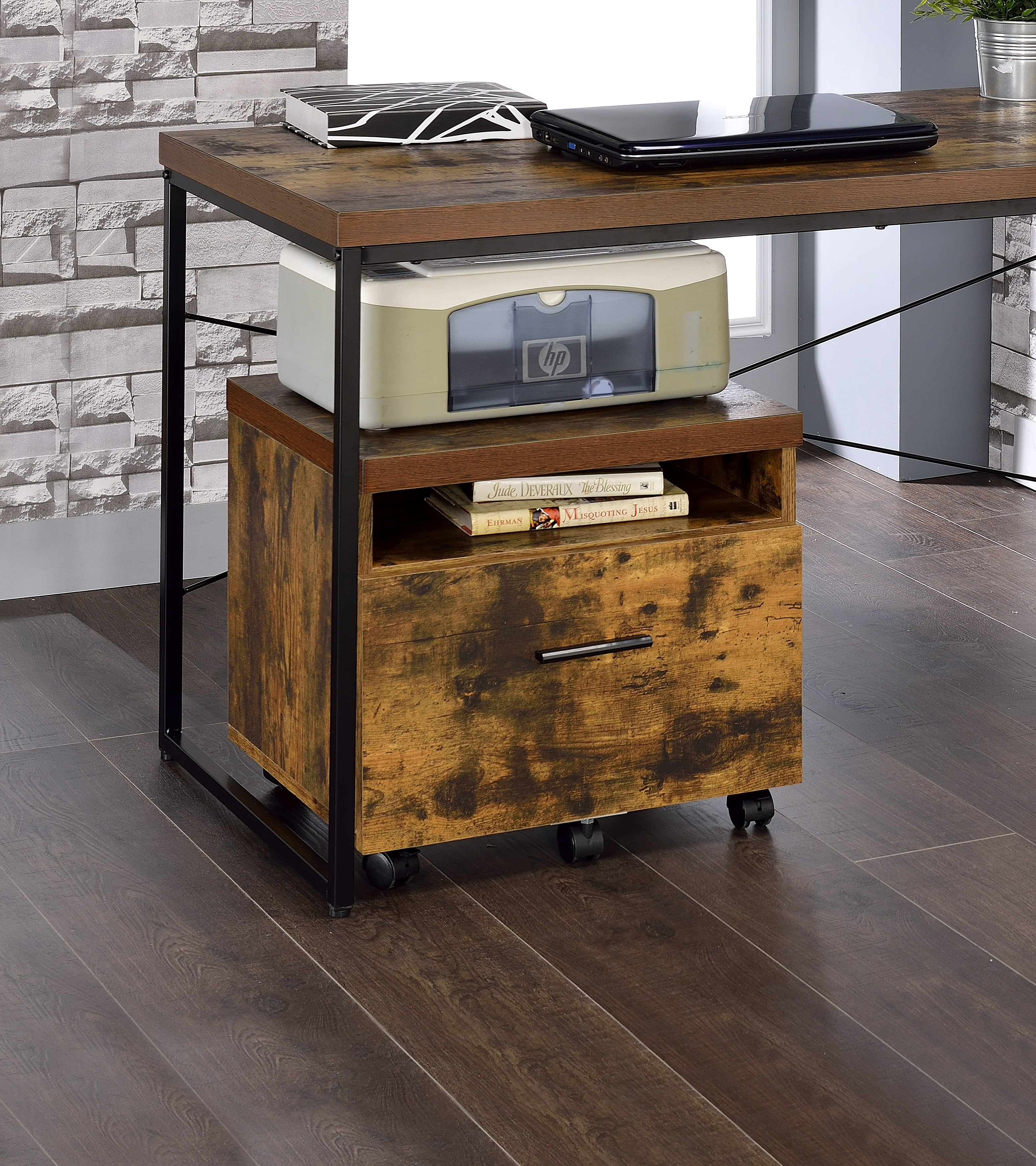 File Cabinet, Oak & Black Finish