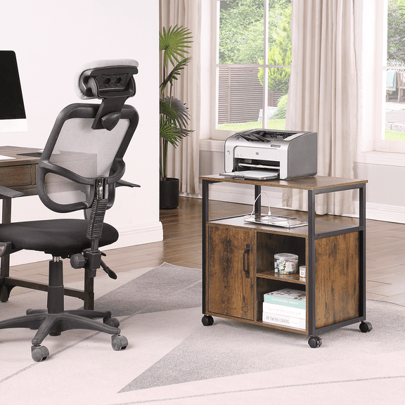 File Cabinet,Office Filing Cabinets with Socket and USB Charging Port,Printer Stand with Storage for A4, Letter Size,Metal Side Frame ,Easy Installationfor Home Office, Rustic Brown+Black