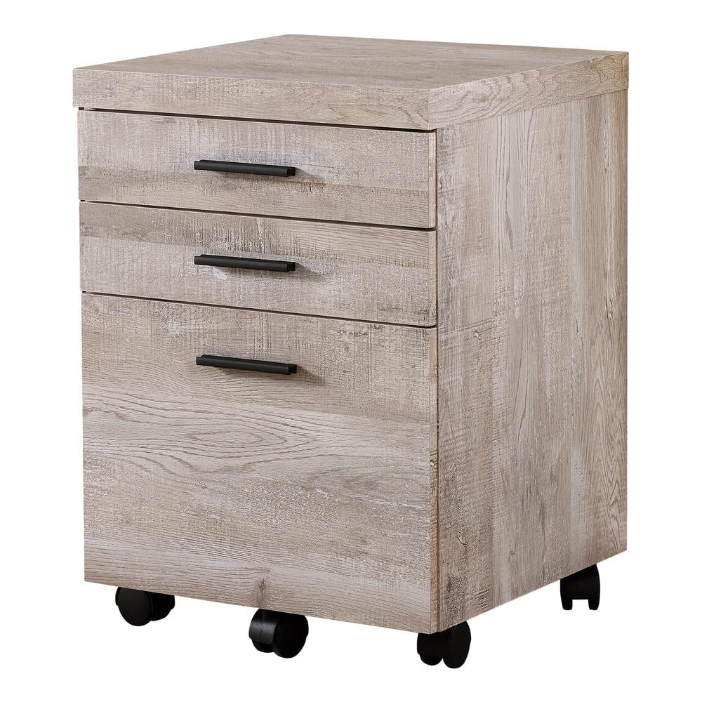 Brown Transitional Mobile 3-Drawer Lockable Filing Cabinet