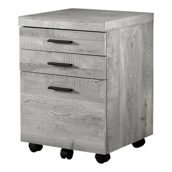 Monarch 3 Drawer Wood Grain Vertical Mobile Filing Cabinet, Grey