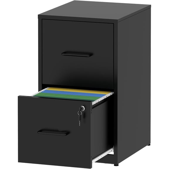 File Cabinet, Vertical File Cabinets with Lock for Home Office,Heavy Duty Office Steel Filing Cabinet for Hanging Letters/Legal/A4, Assembly Required (Black, 2 Drawers)