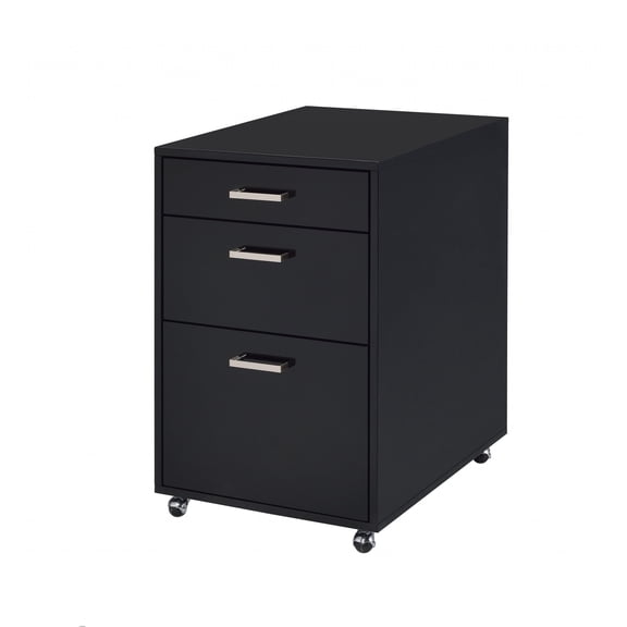 File Cabinet in Black High Gloss and Chrome - Metal Tube, MDF, Poly Ven Black High Gloss and Chrome