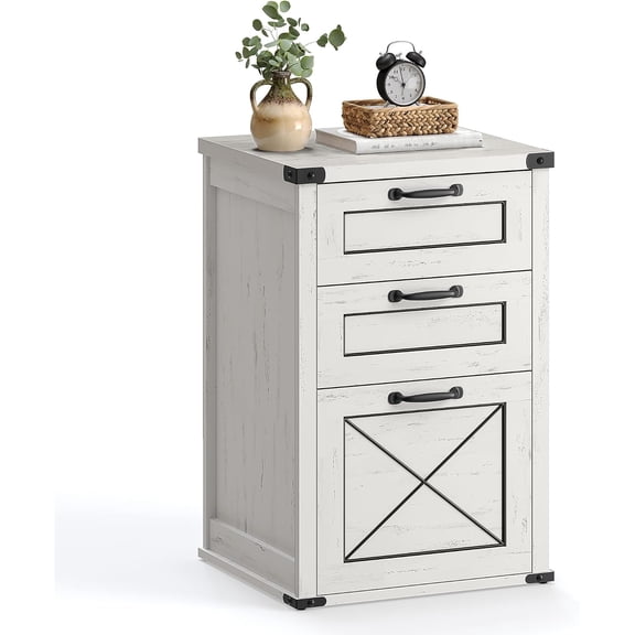 File Cabinet with 3 Drawers, Printer Stand, Fit A4 Letter Size(Rustic White)