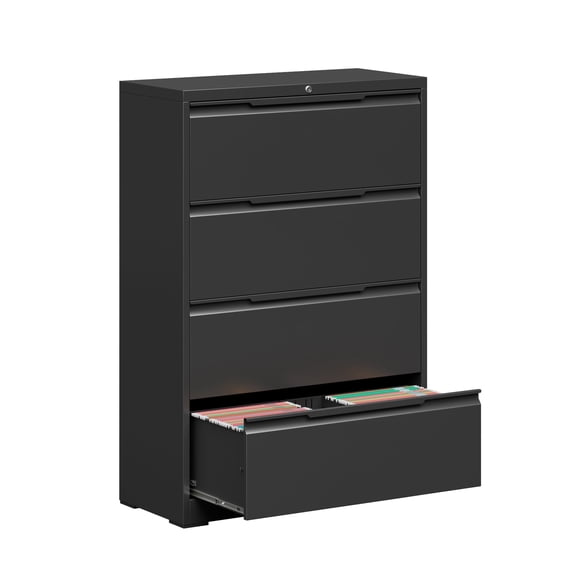 Kooyon 4 Drawer Lateral File Cabinet with Lock, Black Metal Filing Cabinet for Home Office, Fits Letter/Legal/A4 -Assembly Required