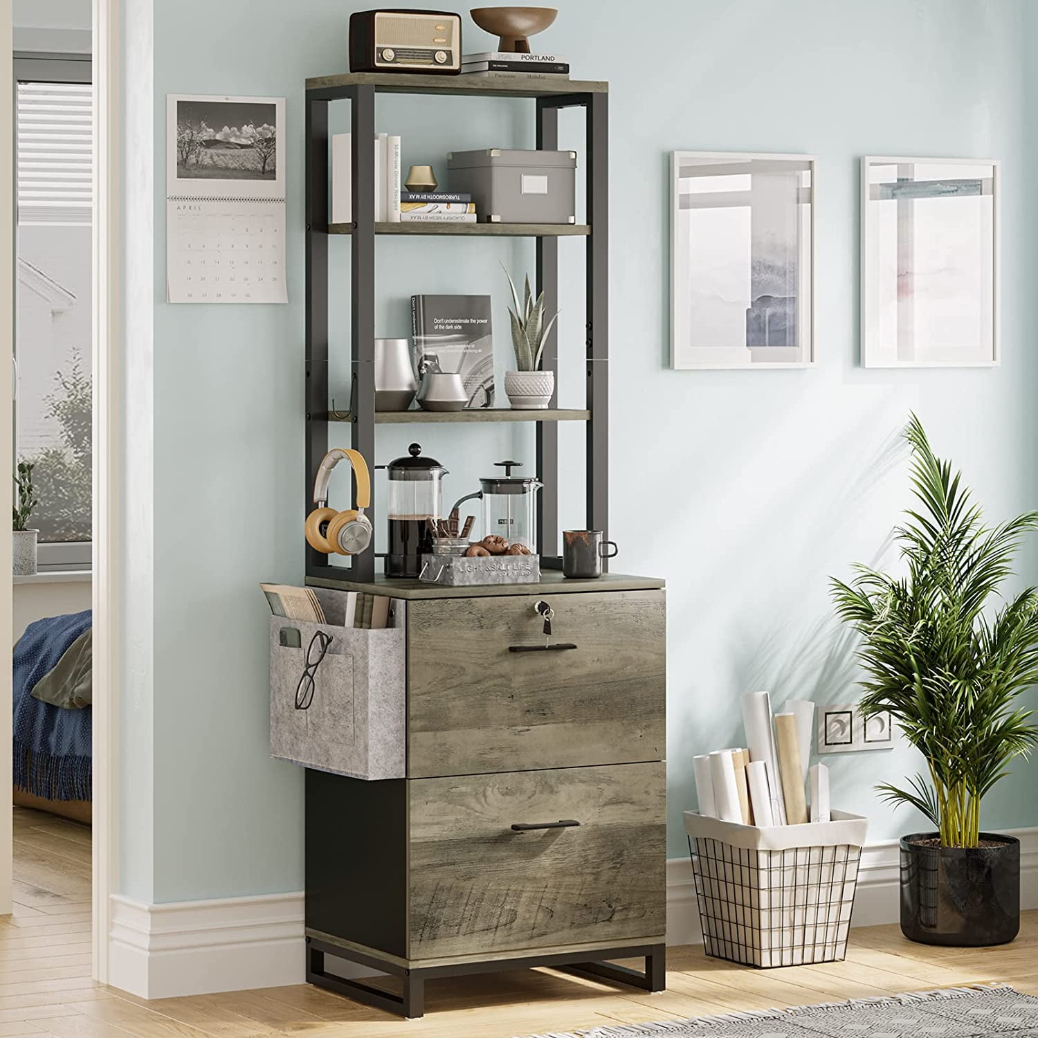 DICTAC Grey File with Lock, 2 Drawers and Office Storage Shelf