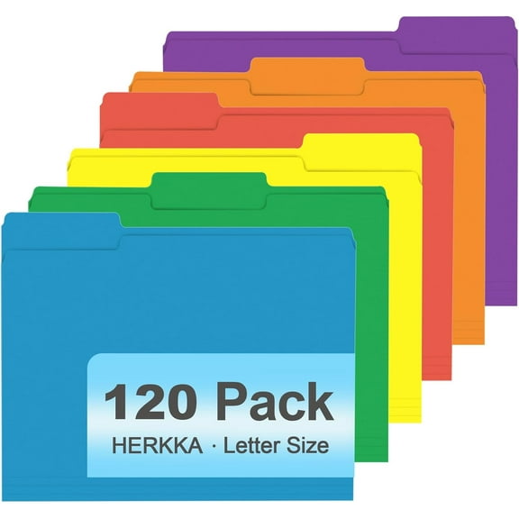 File Folder, 120 Pack 1/3 Cut Tab File Folders, Colored File Folders Great for Organizing and Filing, Letter Size, Assorted 6 Colors