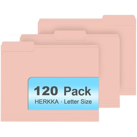 File Folder, 120 Pack 1/3 Cut Tab File Folders, File Folders Great for Organizing and Filing, Letter Size, Pink