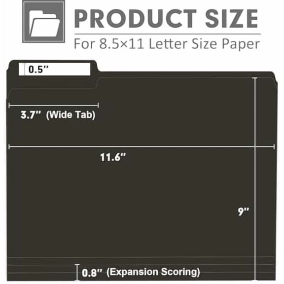File Folder,  120 Pack File Folder, 1/3 Cut Tab, Letter Size, Filing Folder for Office School Business, Black
