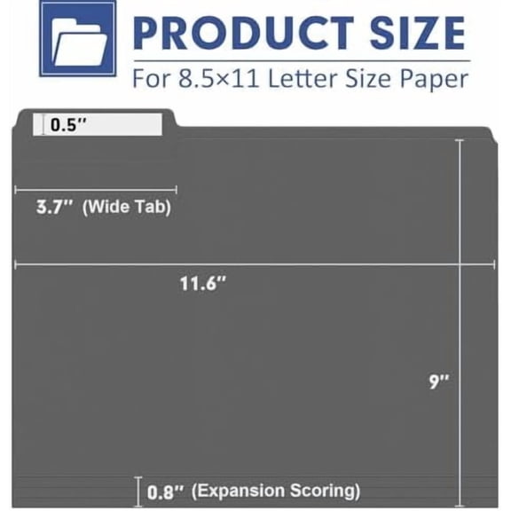 File Folder, 120 Pack File Folder, 1/3 Cut Tab, Letter Size, Filing Folder for Office School Business, Dark Gray