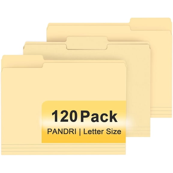 File Folder, PANDRI 120 Pack 1/3 Cut Tab, Letter Size, Filing Folder for Office School Business, Manila