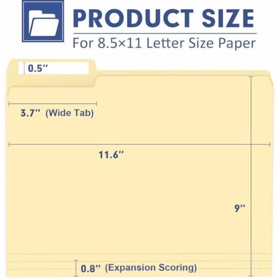 File Folder,  120 Pack File Folder, 1/3 Cut Tab, Letter Size, Filing Folder for Office School Business, Manila