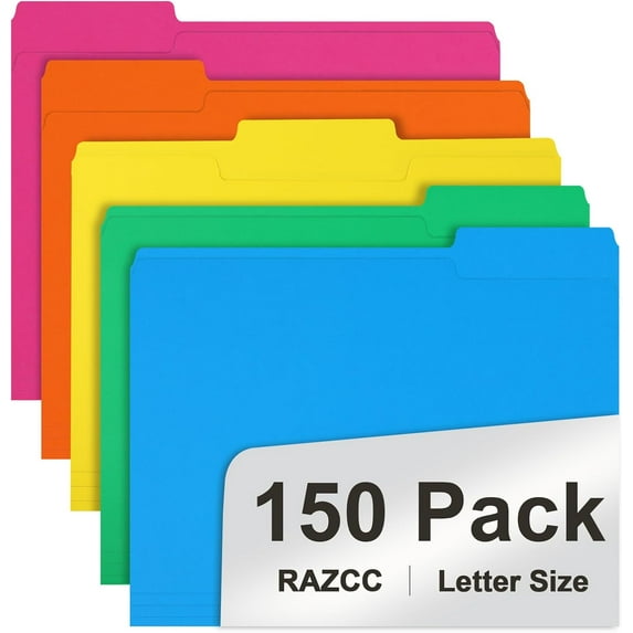 File Folder 150 Pack 1/3 Cut Tab Colored File Folders File Folder