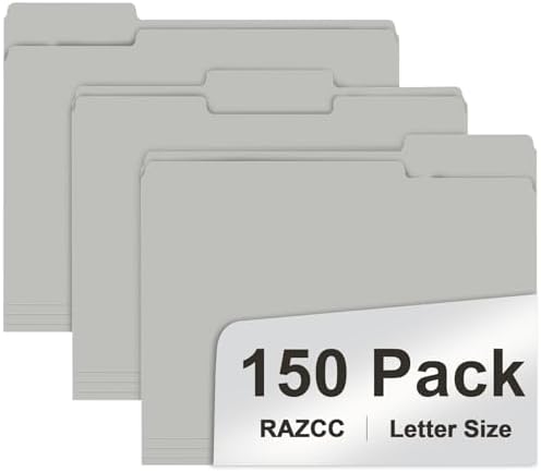 File Folder,  150 Pack 1/3 Cut Tab File Folders Letter Size, Grey, Folders with Tab, Great for Organizing and Easy File Storage