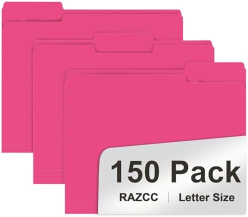 File Folder,  150 Pack 1/3 Cut Tab File Folders Letter Size, Magenta, Folders with Tab, Great for Organizing and Easy File Storage