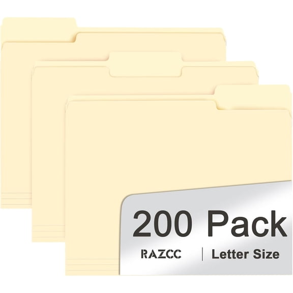 File Folder, 200 Pack 1/3 Cut Tab File Folders Letter Size, Manila Folders, Folders with Tab, Great for Organizing and Easy File Storage