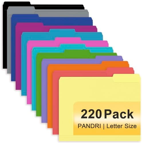 File Folder, 220 Pack Colored File Folder, 1/3 Cut Tab, Letter Size ...