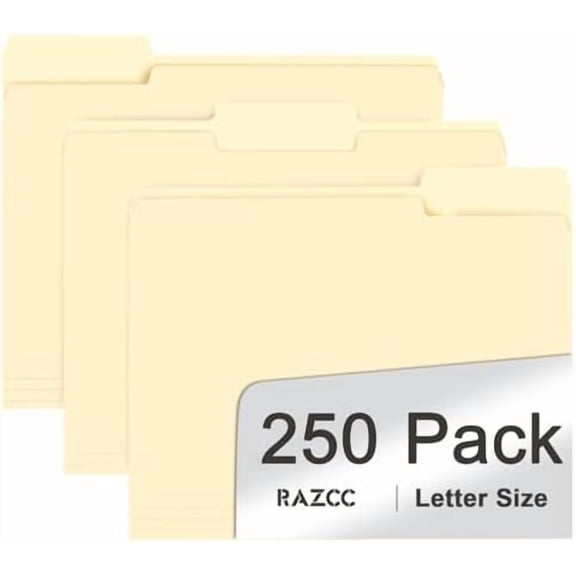 File Folder, 250 Pack 1/3 Cut Tab File Folders Letter Size, Manila Folders, Folders with Tab, Great for Organizing and Easy File Storage$$Office