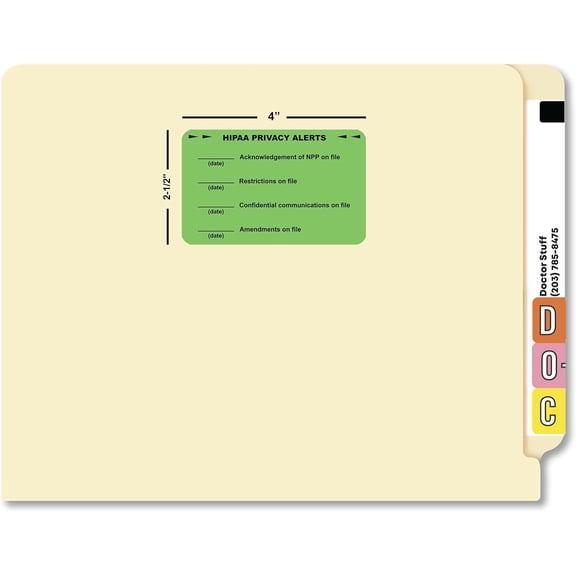 - File Folder Chart Labels, A1008, HIPAA Privacy Alerts, HIPAA Medical Stickers, Fluorescent Green/Black, 4" x 2-1/2", 100 per Box