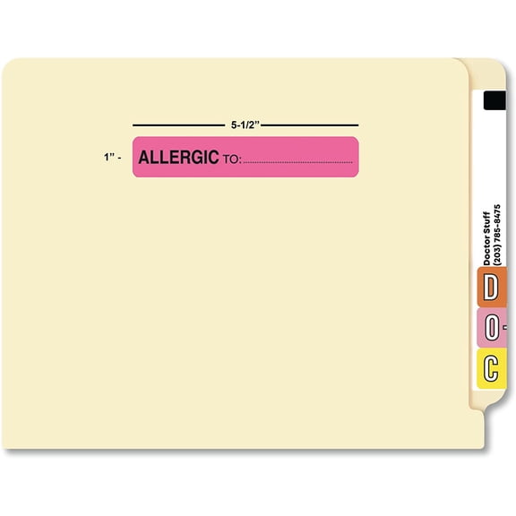 - File Folder Chart Labels, A1039, Allergic to, Allergy Medical Stickers, Fluorescent Pink/Black, 5-1/2" x 1", 240 per Box