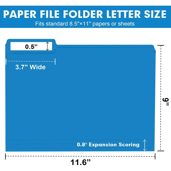 File Folder, Colored File Folders, 1/3 Cut Tab File Folder Letter Size, Filing Folders with Tabs for Office School Business Use, Assorted 10 Colors (100 Pack)