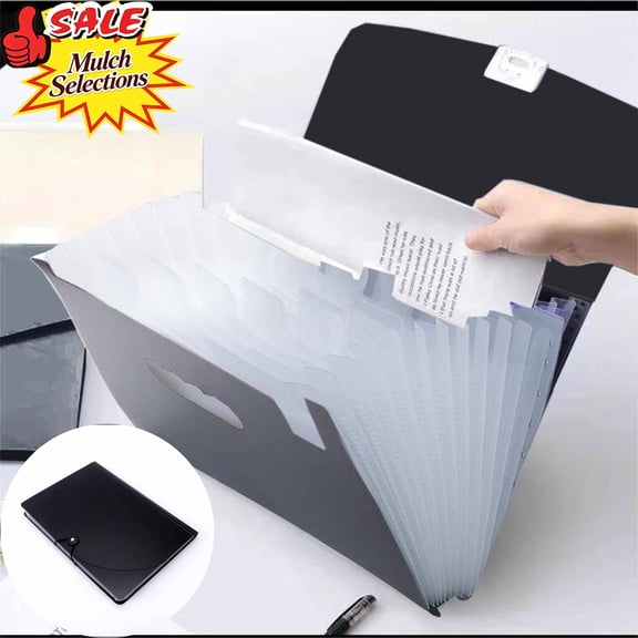 File Folder Document Folders, 12 Pocket Accordion Expanding File Pouch, Clear Plastic Snap Closure Document Organizer Portable A4 Paper Storage Bag for Office Classroom Contract Receipt Filing