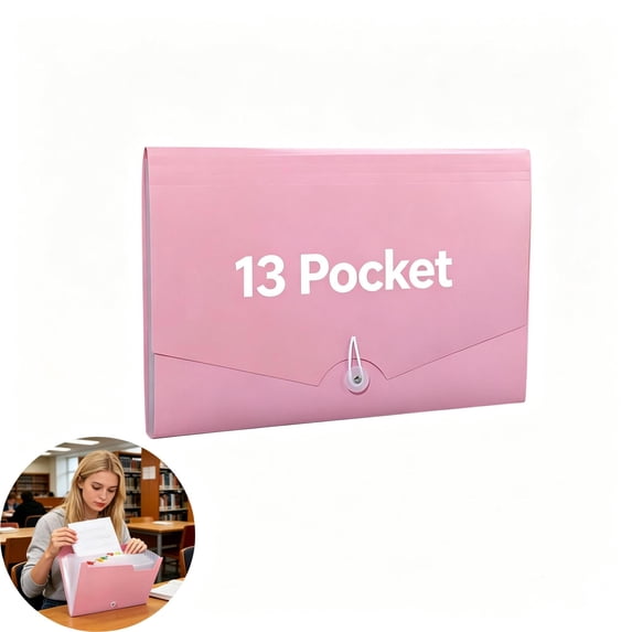 File Folder Document Folders, 13 Pocket Accordion File Pouch, Macaron Color Elastic String Snap Closure Expanding Document Organizer Portable Storage Bag for Office Classroom Exam Paper Contract