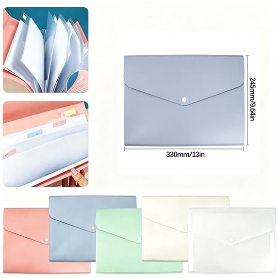 File Folder Document Folders,A4 5 Pocket Accordion Expanding File Bag,Multicolor Thick Plastic Snap Closure Document Organizer Portable Storage Envelope for Office Classroom A4 Paper Contract Filing