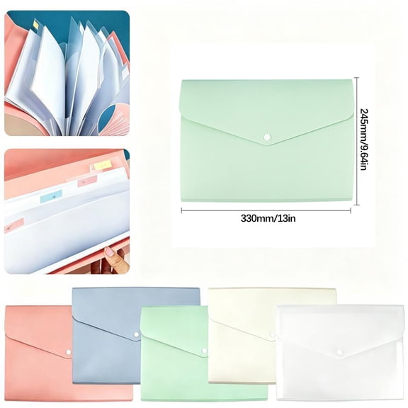 File Folder Document Folders,A4 5 Pocket Accordion Expanding File Bag,Multicolor Thick Plastic Snap Closure Document Organizer Portable Storage Envelope for Office Classroom A4 Paper Contract Filing