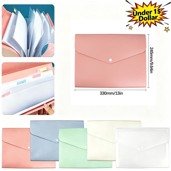 File Folder Document Folders,A4 5 Pocket Accordion Expanding File Bag,Multicolor Thick Plastic Snap Closure Document Organizer Portable Storage Envelope for Office Classroom A4 Paper Contract Filing
