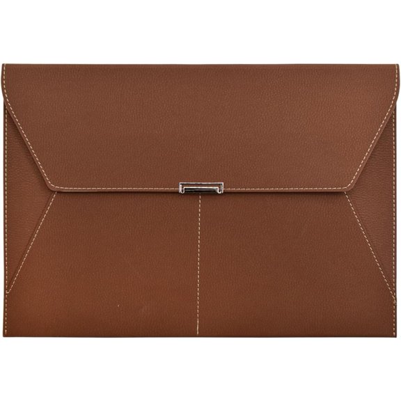 File Folder Document Holder Organizer Portfolio Leather Folder Case with 3 Pockets, Filing Envelopes for A4 Letter Size Paper with Snap Button Closure (Brown)