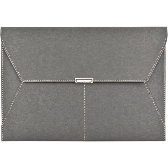 File Folder Document Holder Organizer  Portfolio Leather Folder Case with 3 Pockets, Filing Envelopes for A4 Letter Size Paper with Snap  Button Closure (Gray)