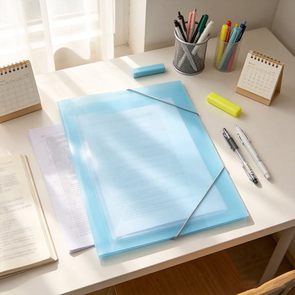 File Folder, Elastic Closure Document Jacket, A4 Paper Support and Water-Resistant Portable Cover for Bills Records and Routine Paperwork, Blue