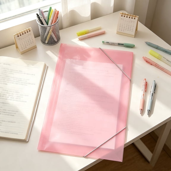 File Folder, Elastic Closure Document Jacket, A4 Paper Support and Water-Resistant Portable Cover for Forms Reports and Project Documents, Pink
