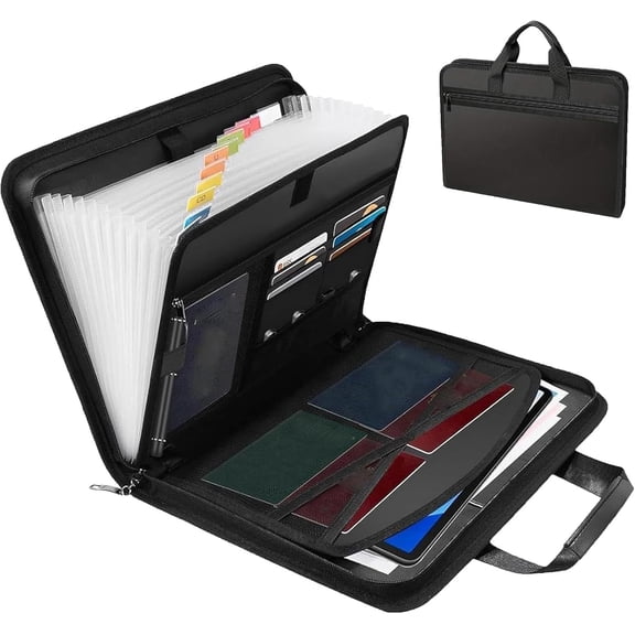 File Folder, Expanding File Folder, Large Capacity A4 Fireproof Files Folders with Secure Zipper Closure, 13pocket, New Fireproof and Waterproof with Colored Tabs