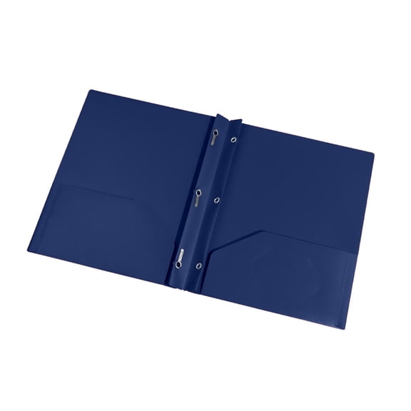 File Folder with Fastener Prongs, Pronged 2-Pocket File Folders with 3 Metal Paper Fasteners and Business Card Slot, Durable Portable Poly File Folders for Letter Size Paper, 1Pc(Blue,11.5x9.5")
