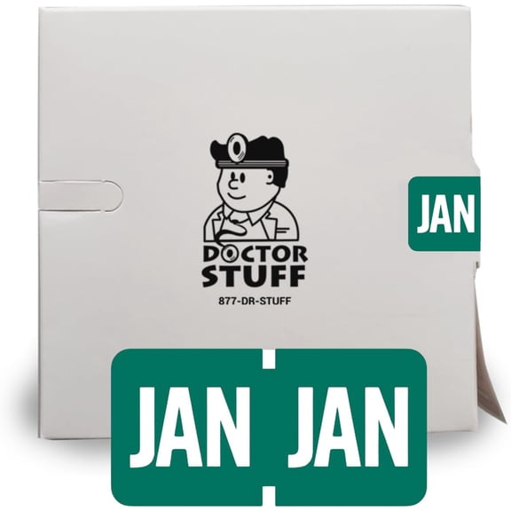 - File Folder Month Labels, January, Tab Products - TMLV Series Stickers, Dark Green, 1/2" x 1", 500/Roll