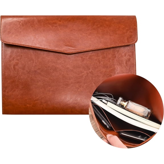 VANRA File Folder Organizer PU Leather File Jackets Document Holder Project Pockets with Magnetic Closure Button and Inner Bag for A4 Letter Size Paper (Brown)