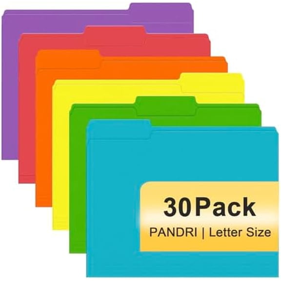 File Folder, Quivanta 30 Pack Colored File Folder, 1/3 Cut Tabs, Letter Size, Assorted 6 Colors Filing Folder for Office School Business