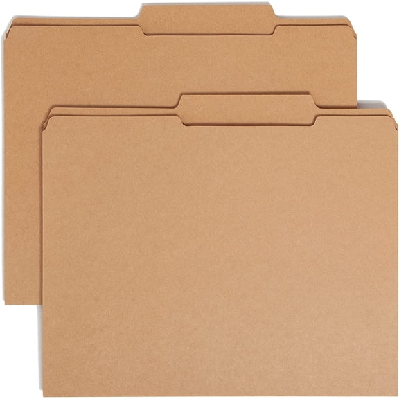 File Folder, Reinforced 2/5-Cut Tab Right of Center, Guide Height, Letter Size, Kraft, 100 Per Box (10776)