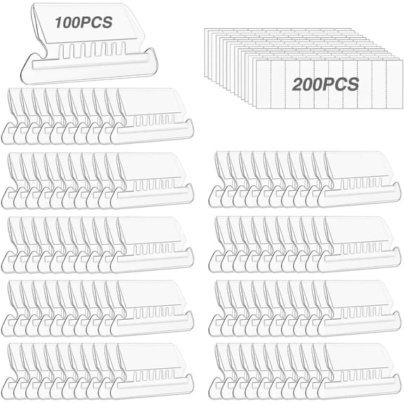 File Folder Tabs, Insertable Plastic Tabs Hanging Tabs,100 Pcs with 200Pcs Inserts for Folders (Clear)