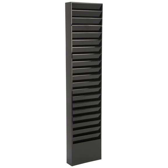 File Folder Wall Rack, 20 Pockets, Tiered, Office and Medical Charts (Black, Powder Coated Steel) (JMFF20BLK)