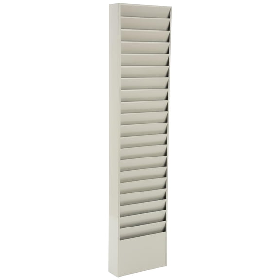 File Folder Wall Rack, 20 Pockets, Tiered, Office and Medical Charts (Putty, Powder Coated Steel) (JMFF20PTY)